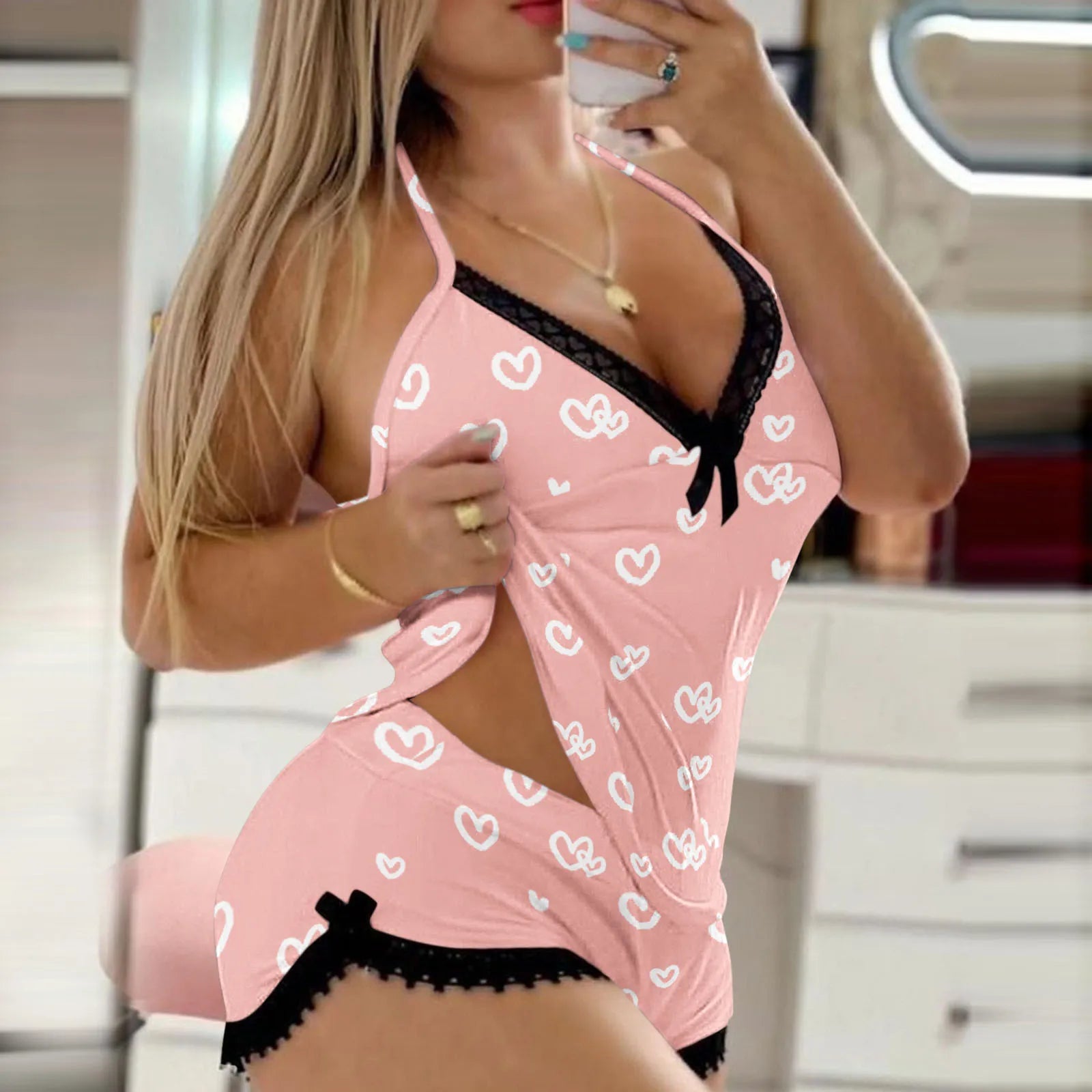 Sexy V-Neck Satin Pyjama Shorts Set