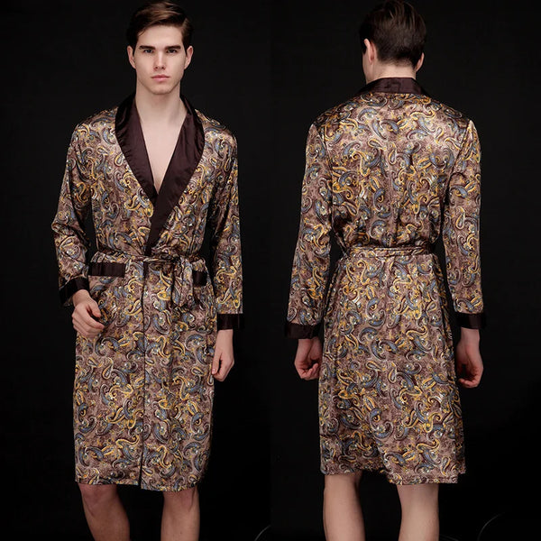 Men's Brown Printed Dressing Gown