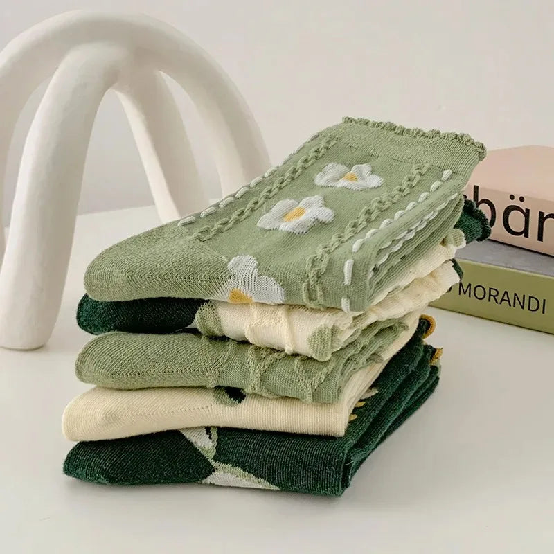 Women's Retro Green Flower Socks