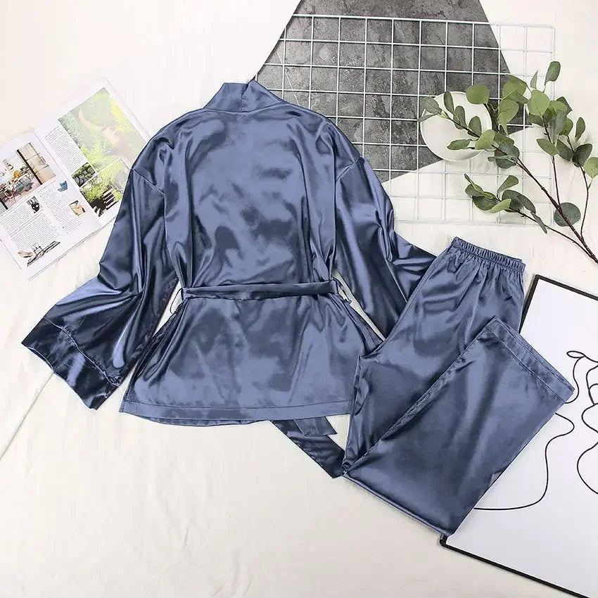 Women's Satin Sleepwear Set with Robe
