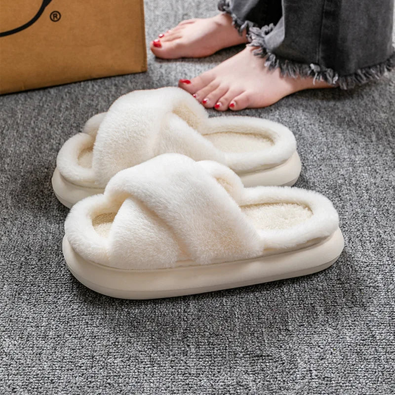 Women's Fluffy Criss Cross Slippers