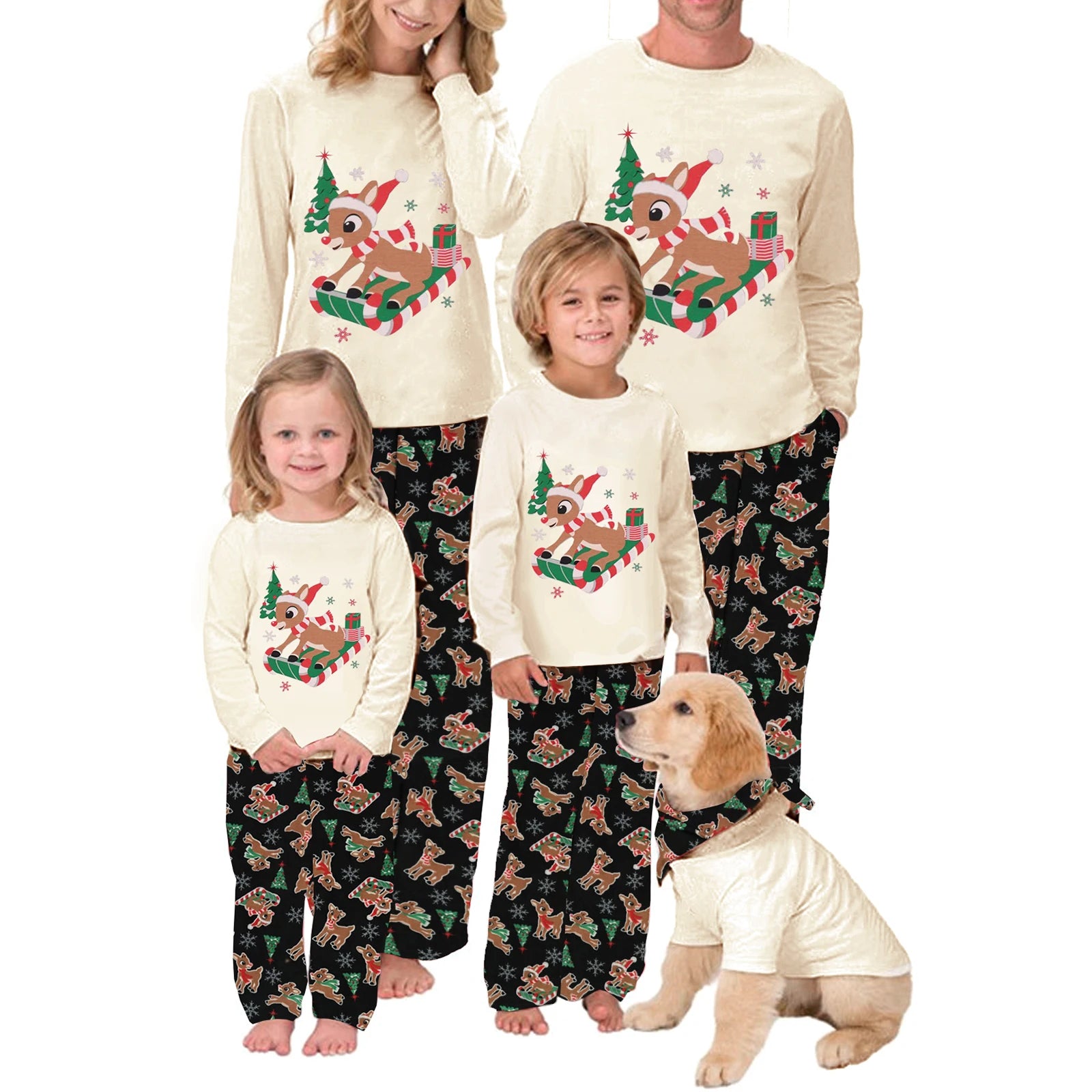 Matching Reindeer Sleigh Christmas Pyjama Set