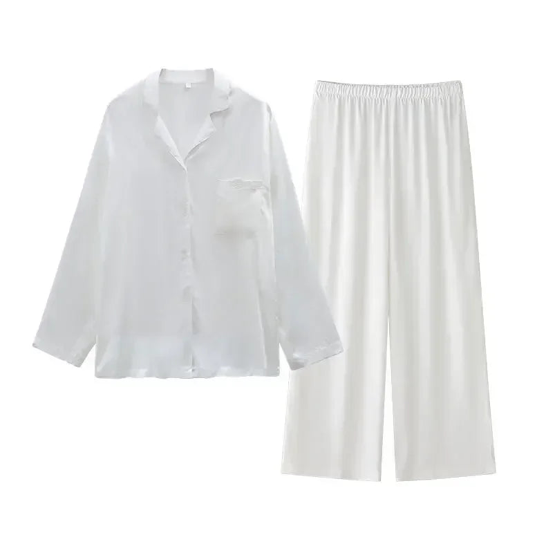 Women's Cotton Satin Embroidery Pyjama Set