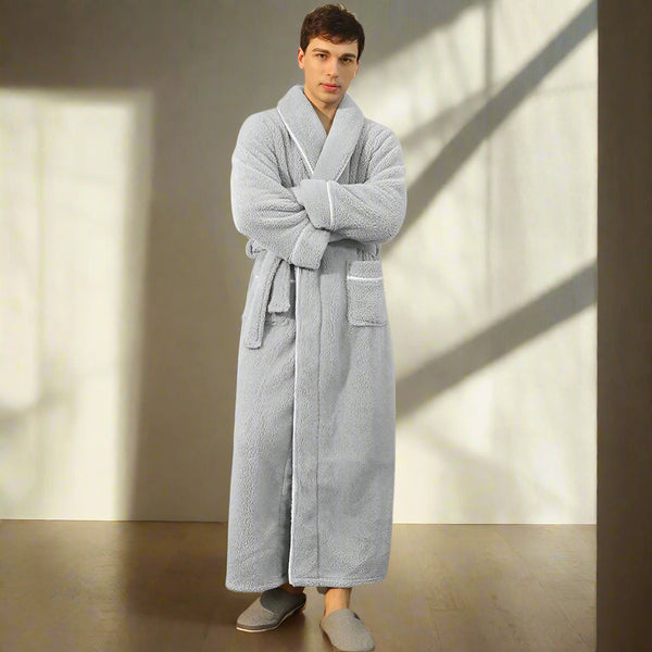 Men's Light Grey Fluffy Dressing Gown