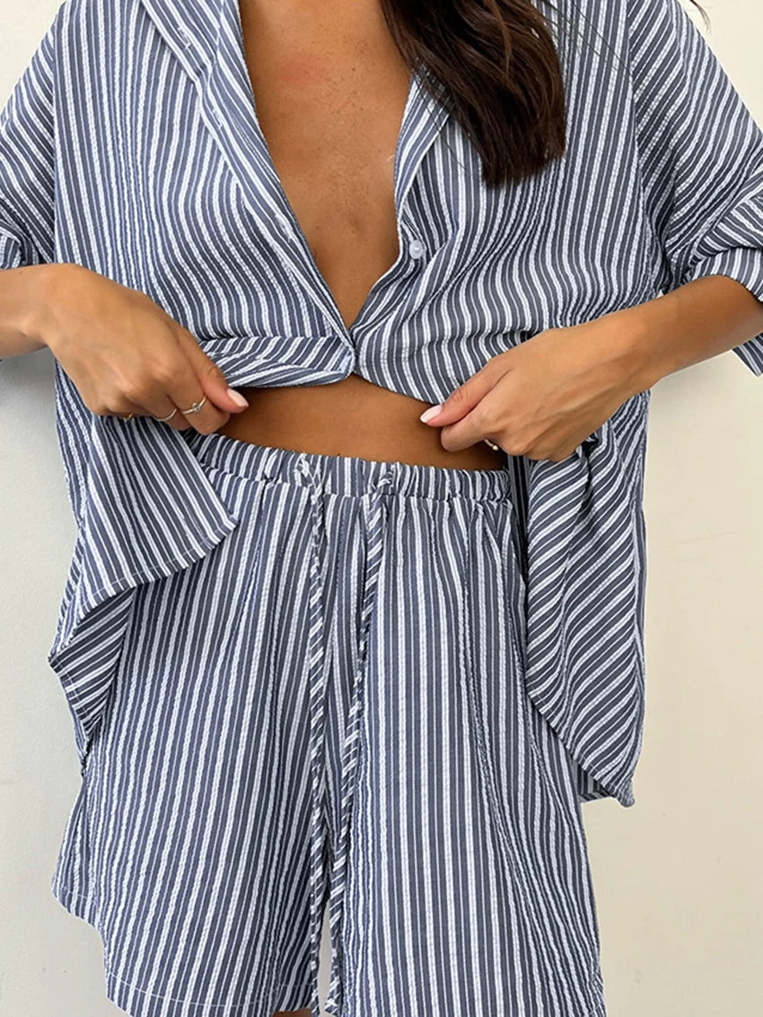 Women's Striped Shirt & Shorts Pyjama Set