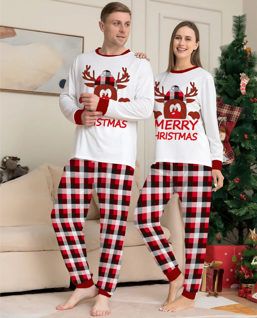 Reindeer Plaid Christmas Pyjamas Set