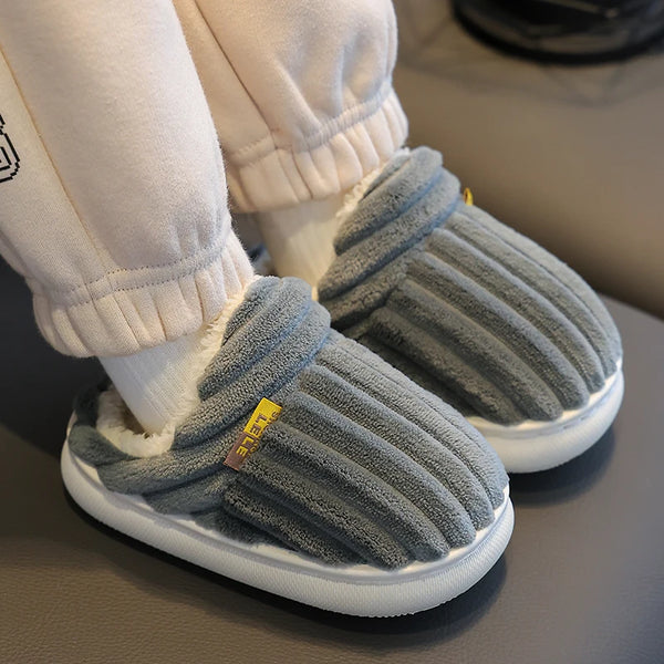 Kids Grey Plush Slide On Slippers
