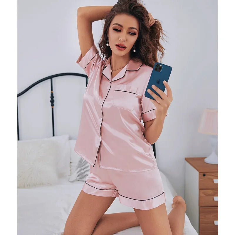 Women's Silk Short Sleeve Shorty Pyjama Set