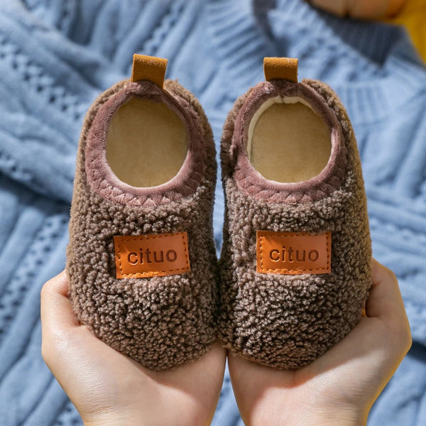Kids Plush Brown Sock Slippers