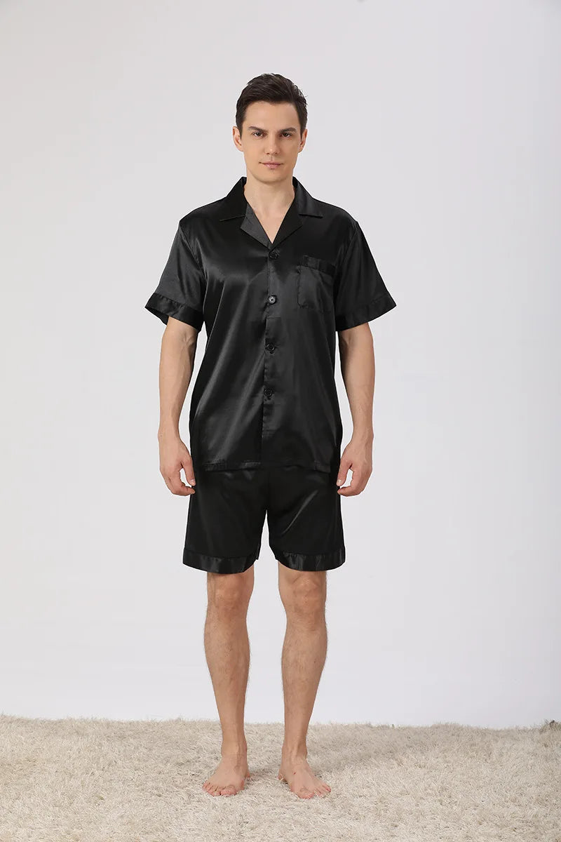 Men's Black Satin Short Pyjama Set