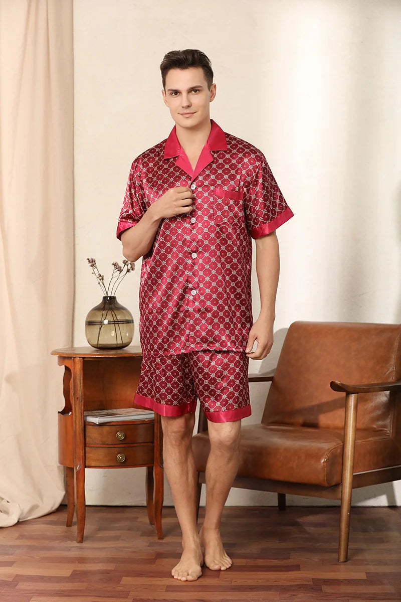Men's Deep Red Satin Silk Pyjama Set
