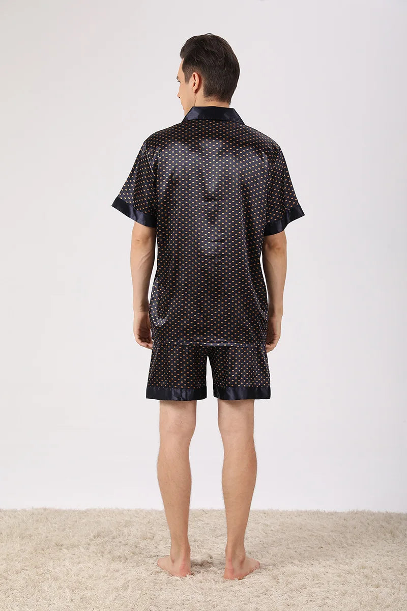 Men's Black Patterned Shorts Pyjama Set