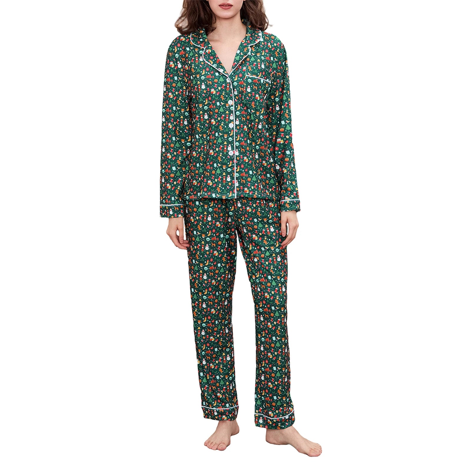 Women's Christmas Button Up Pj Set