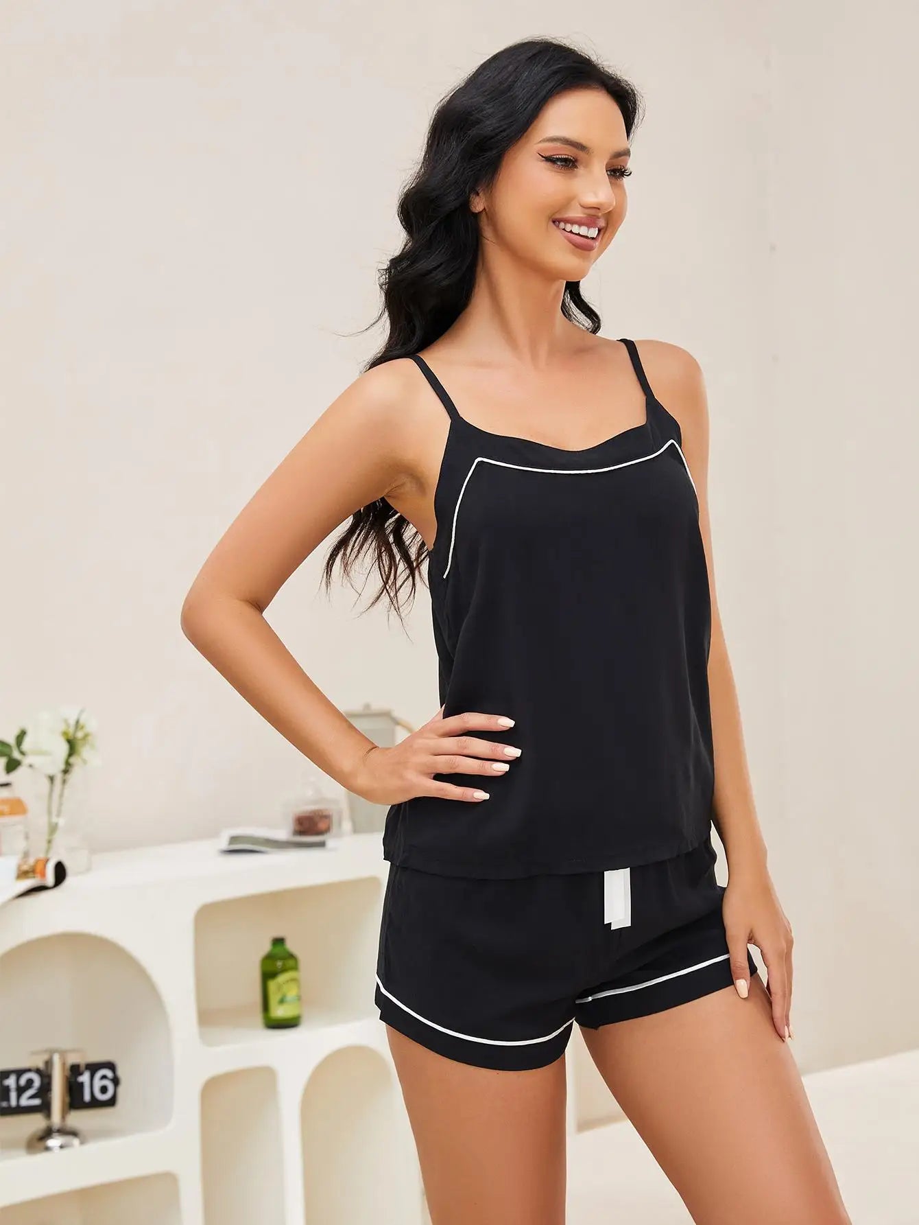 Women's Solid Sleeveless Top & PJ Short Set