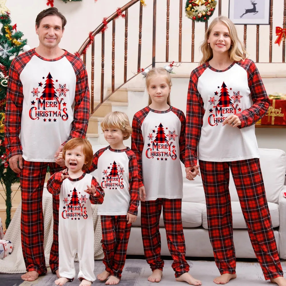 Red Plaid Christmas Tree Matching Pyjama Set