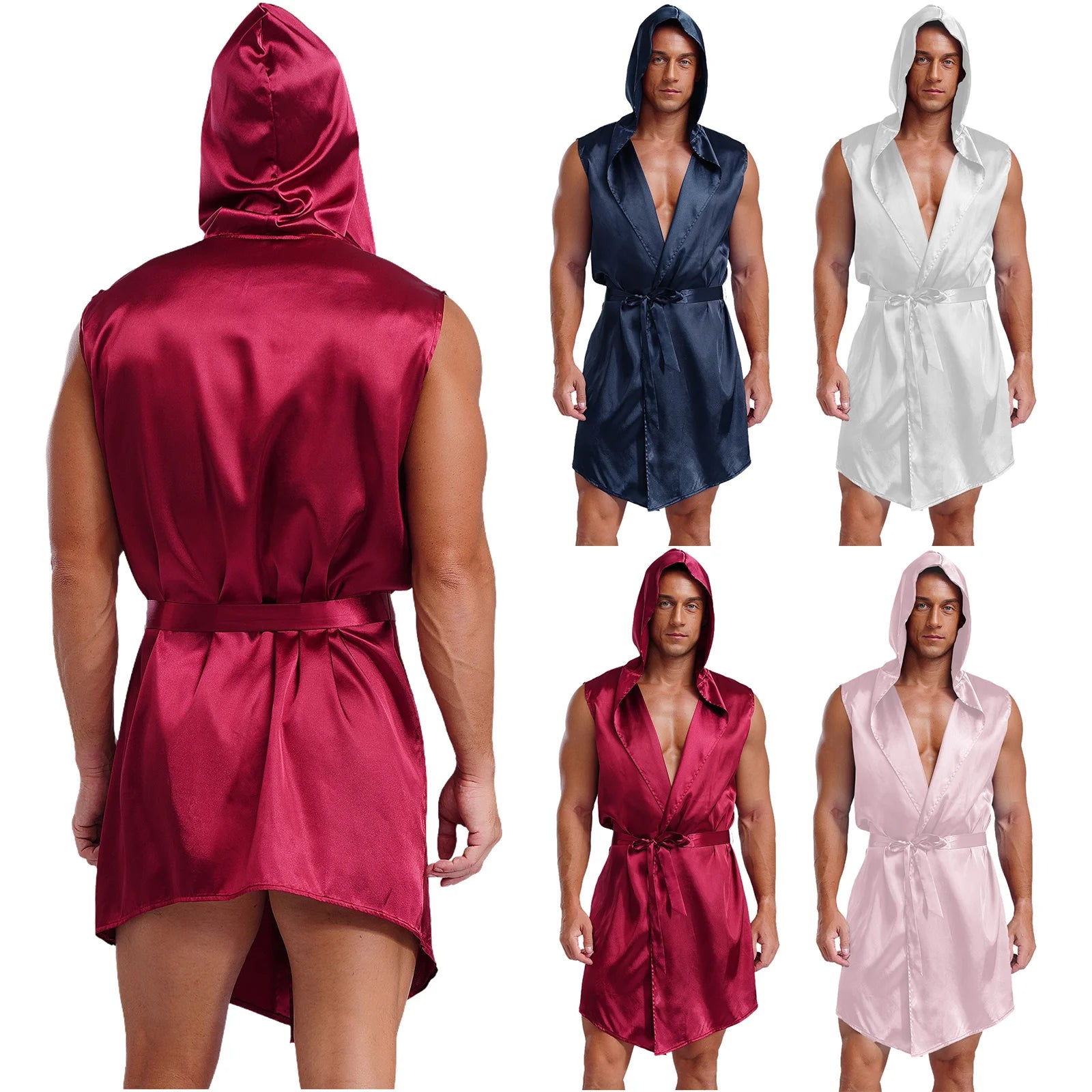 Mens Satin Robe Silky Bathrobe