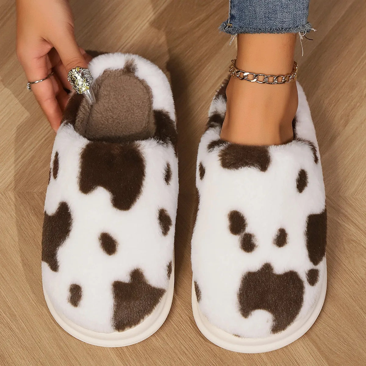 Women's Cow Print Slippers