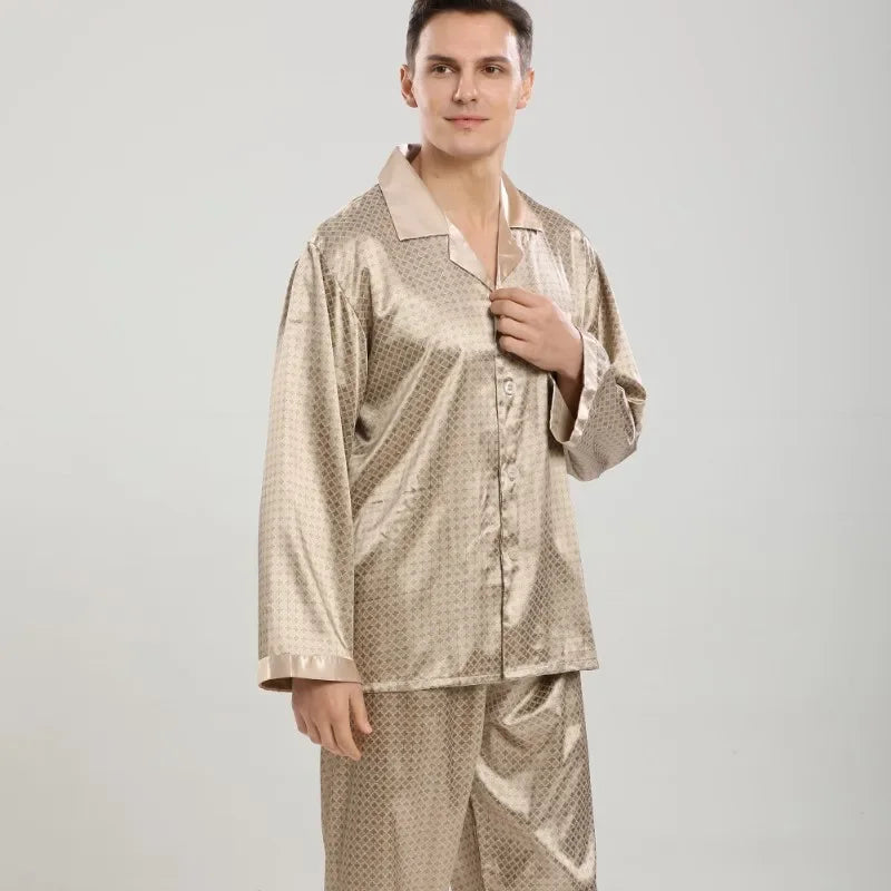 Men's Long Sleeve Silk Pyjamas Set