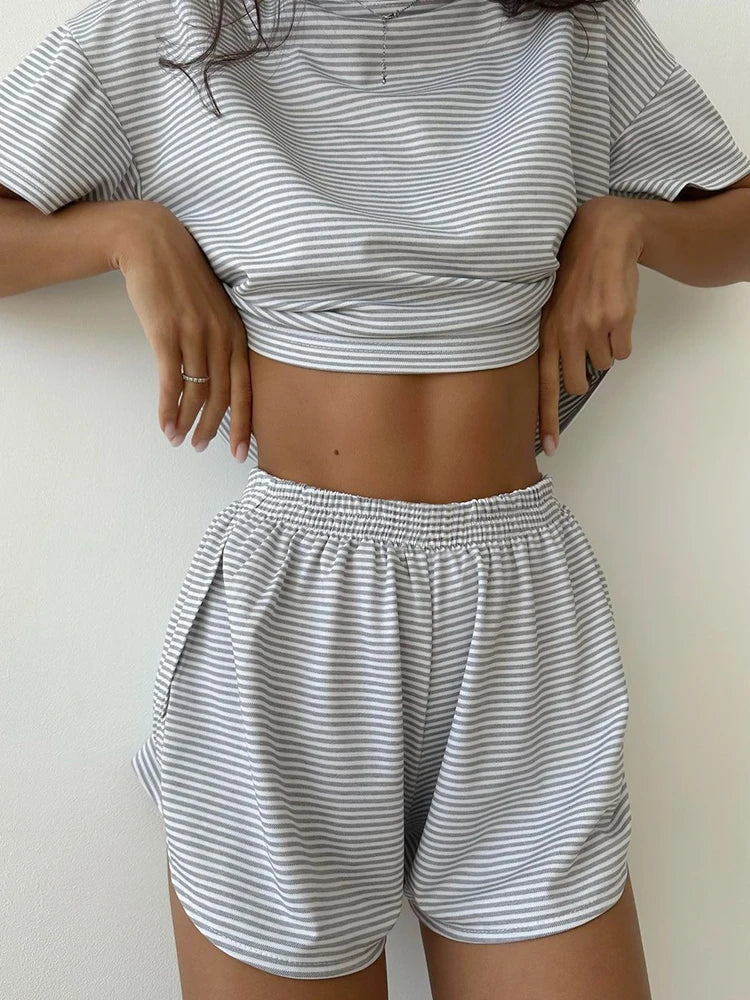 Striped Two-Piece Cotton Shorty Pyjamas