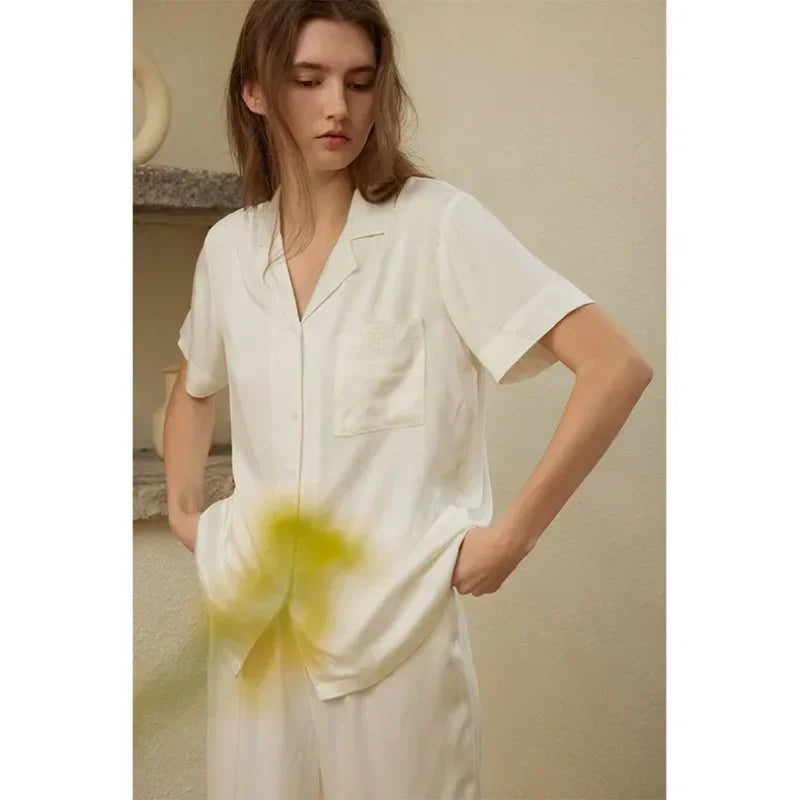 Women's Cotton Satin Embroidery Pyjama Set