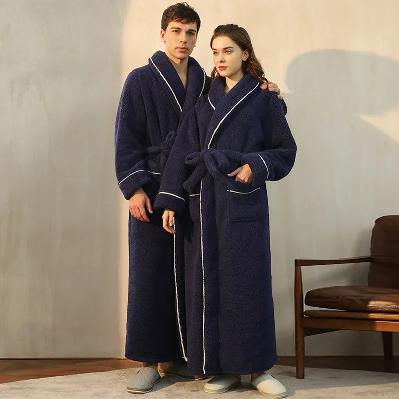 Men's Navy Blue Fluffy Dressing Gown