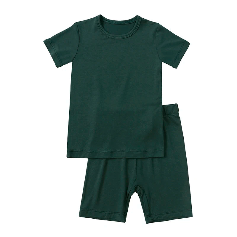 Dark Green Long Sleeved Bamboo Kids Pyjama Set
