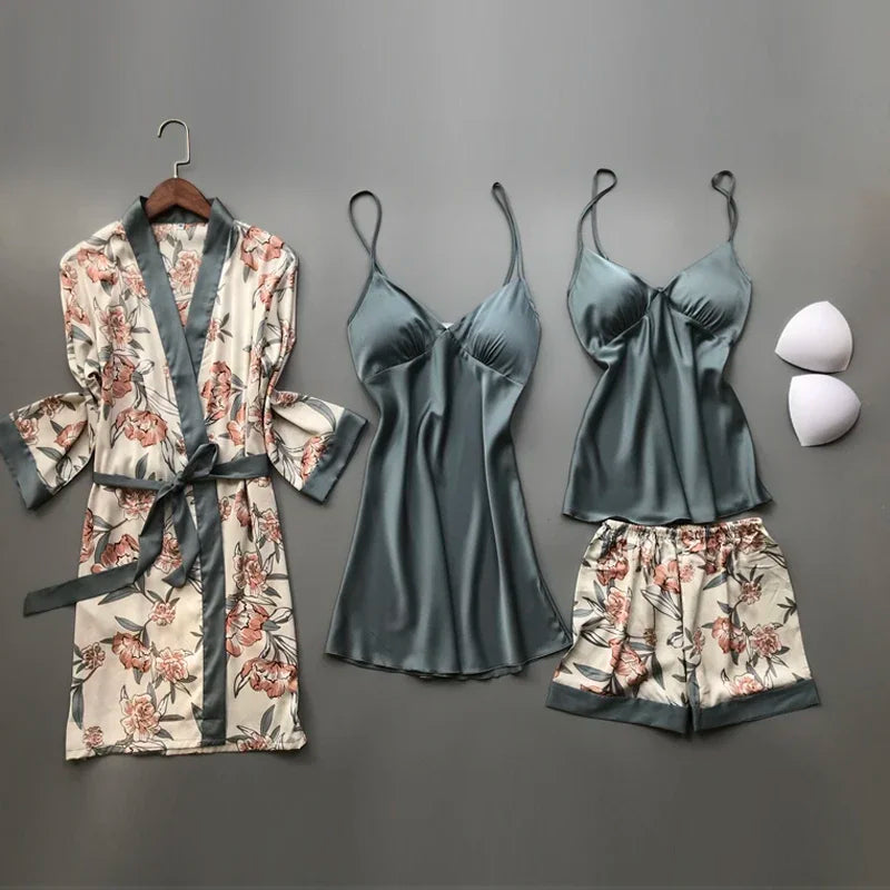 Women's Floral Silk Pyjama Shorts Set