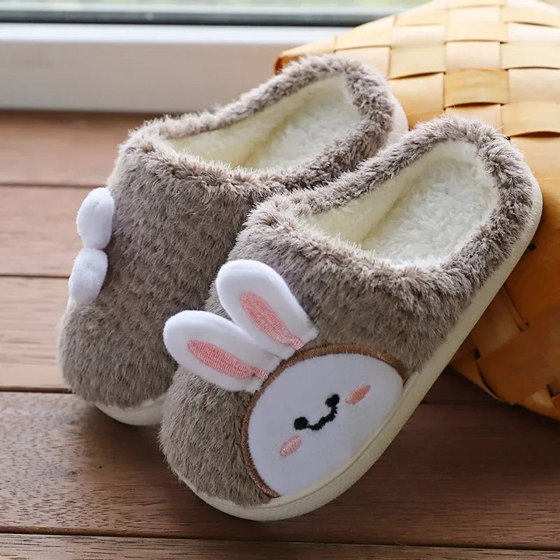 Kids Brown Slide On Bunny Slippers