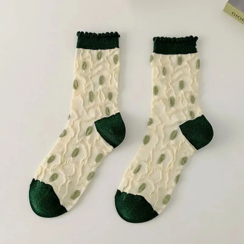 Women's Retro Green Flower Socks