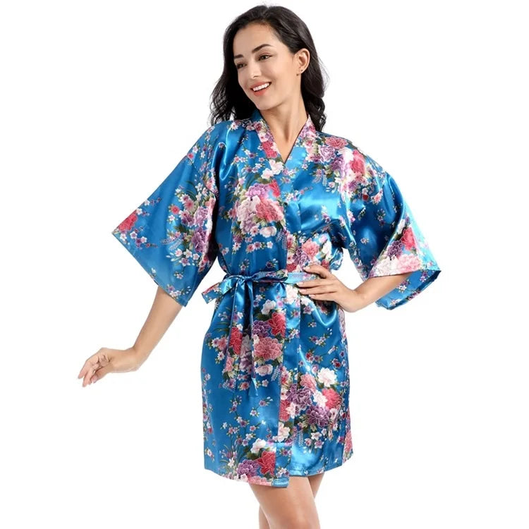 Women's Satin Floral Short Robe