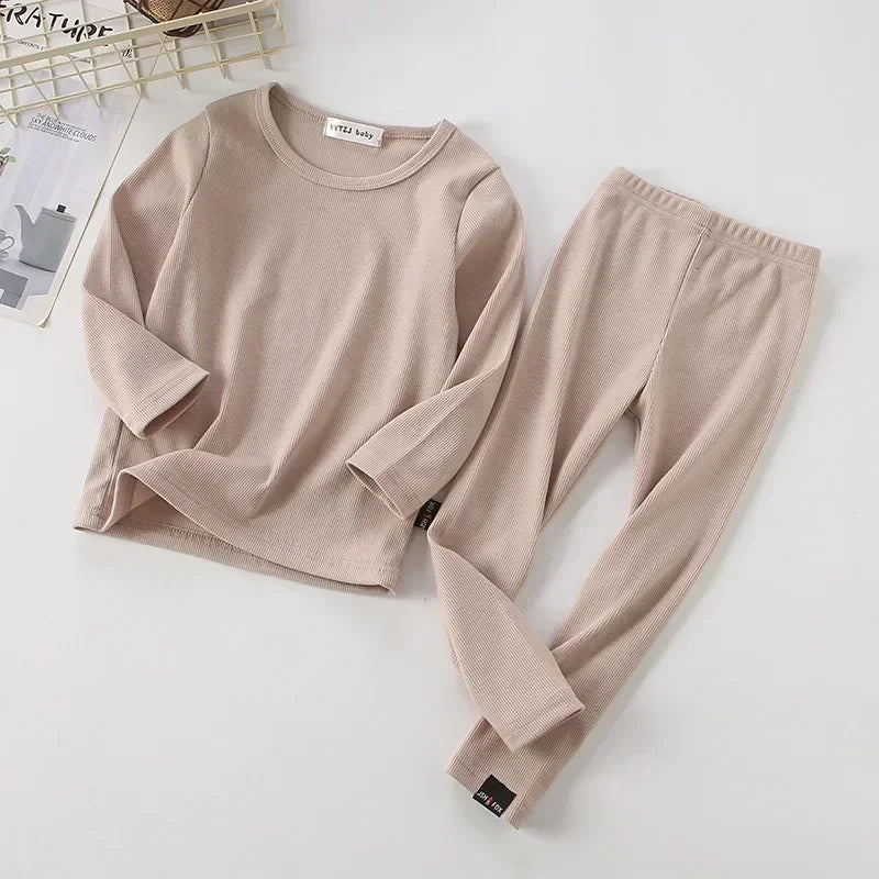 Beige Apricot Winter Warm Kids Pyjamas Set
