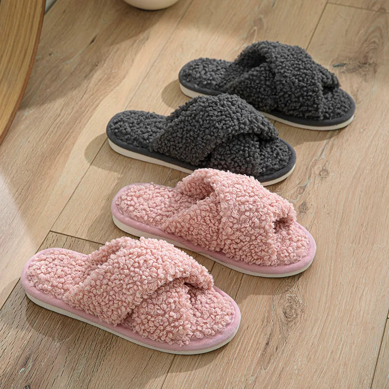 Cosy Women's Cross Strap Fuzzy Slippers