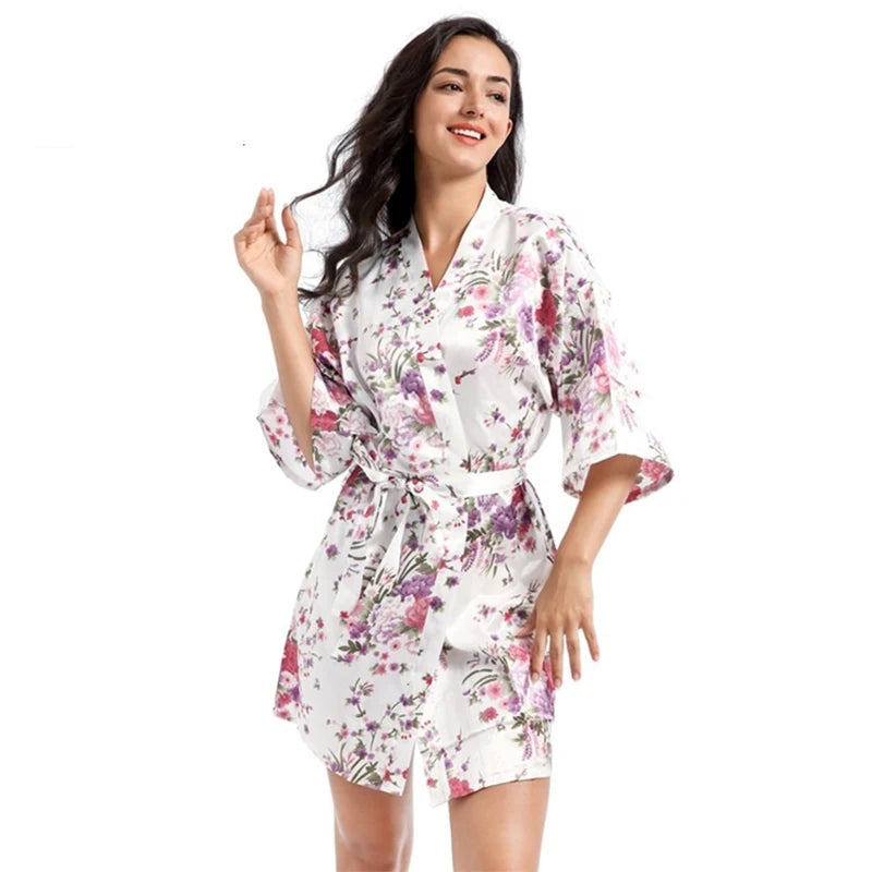 Women's Satin Floral Short Robe