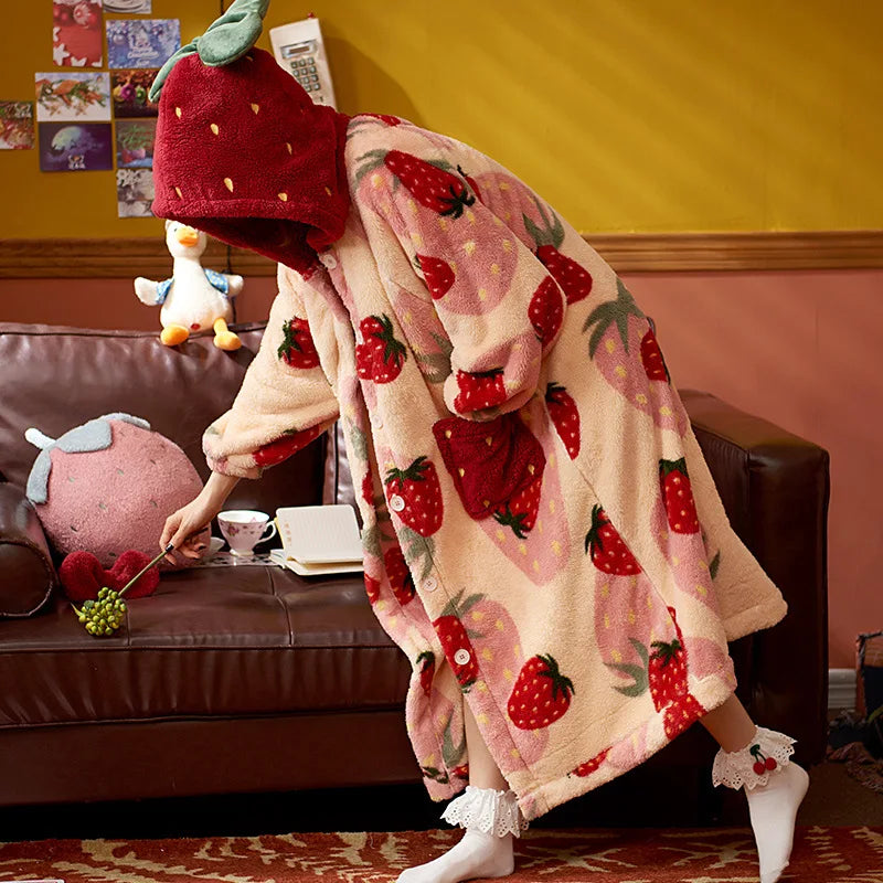 Sweet Strawberry Hooded Pyjama Jacket
