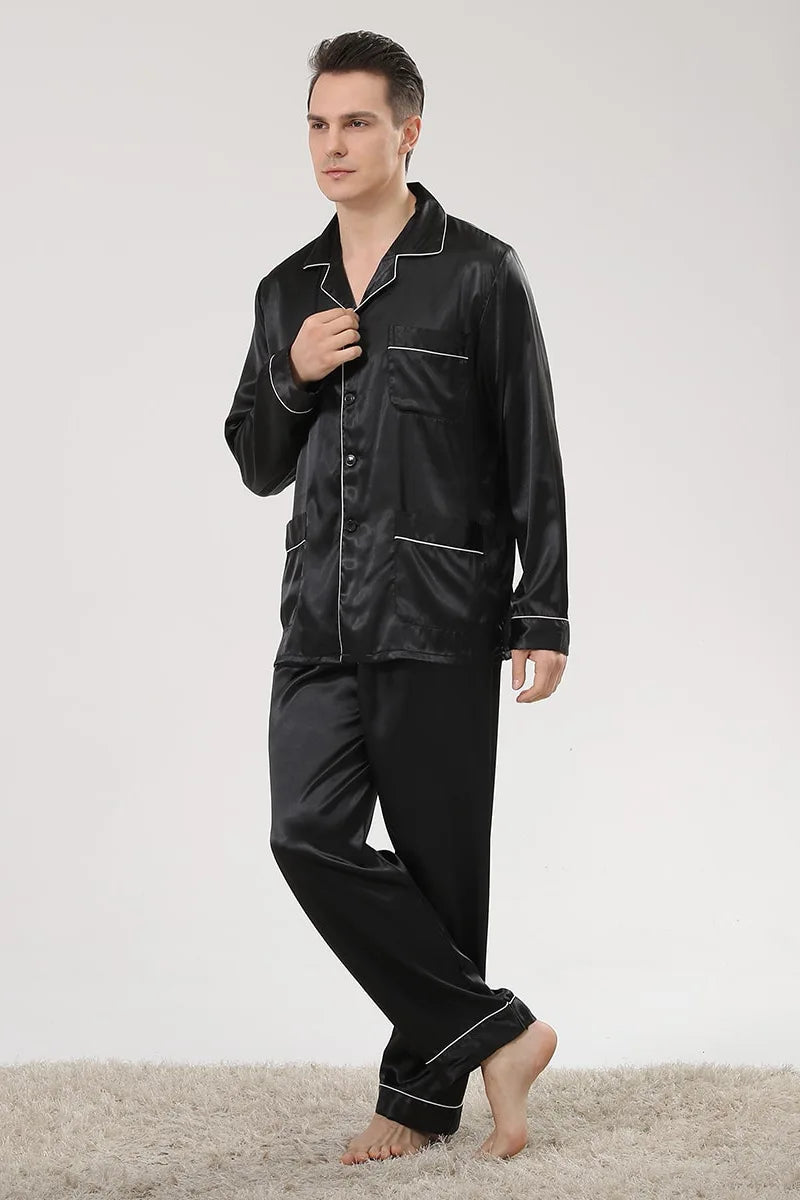 Men's Long Sleeve Silk Pyjama Sleepwear Set