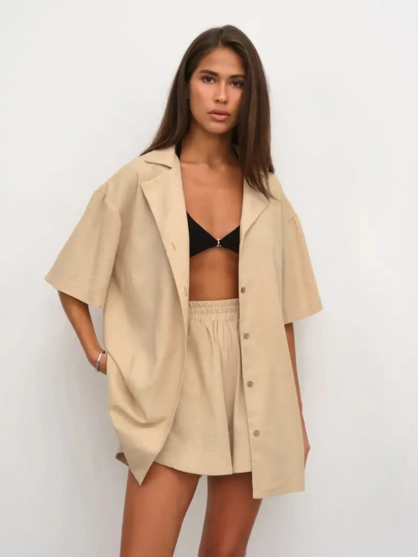 Women's Cotton Khaki Short Pyjama Set