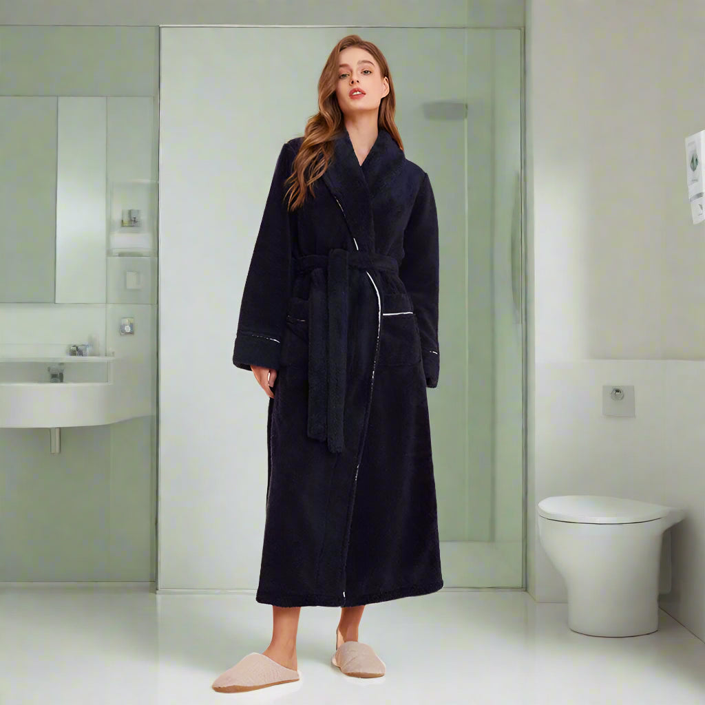 Women's Navy Fluffy Dressing Gown