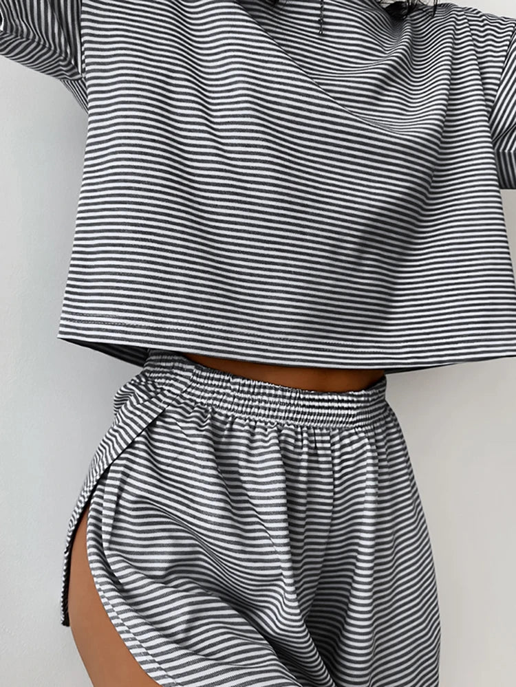 Striped Two-Piece Cotton Shorty Pyjamas