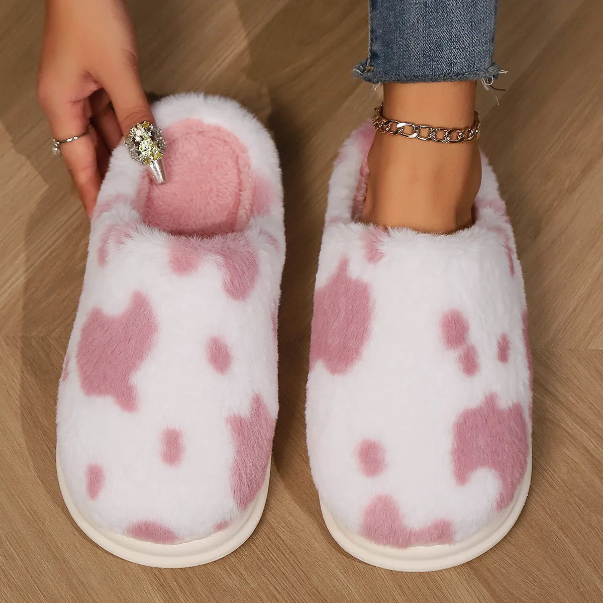 Women's Cow Print Slippers