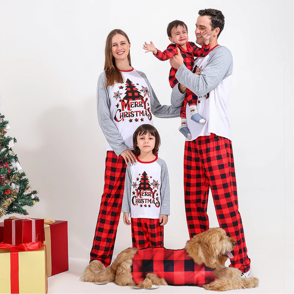 Red Tree Print Christmas Family Pyjama Set