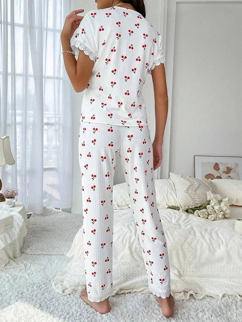 Women's Lace Trim Pyjama Set