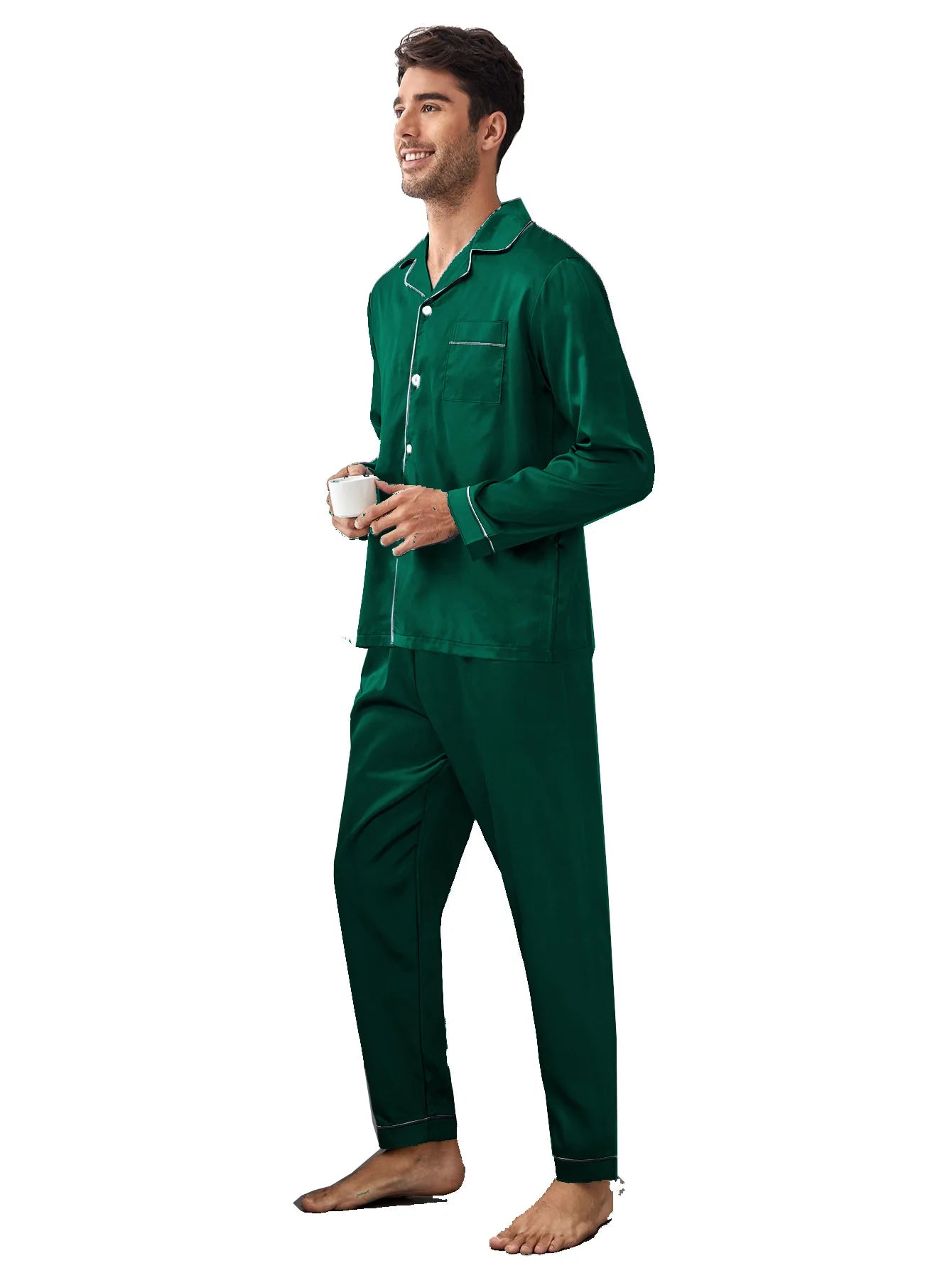 Men's Button Up Silk Pyjamas Set