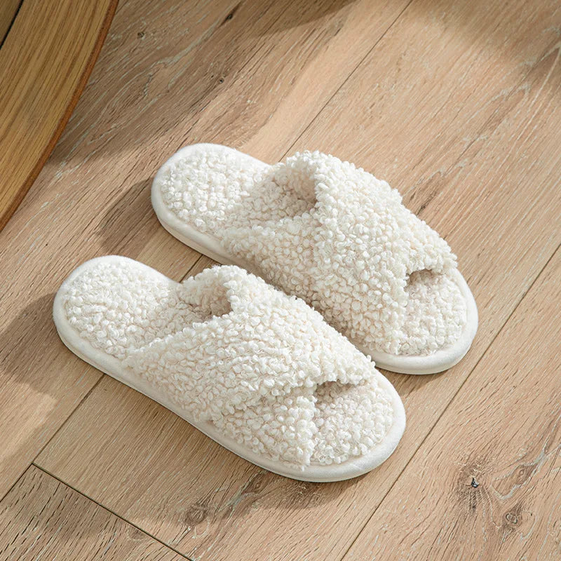 Cosy Women's Cross Strap Fuzzy Slippers
