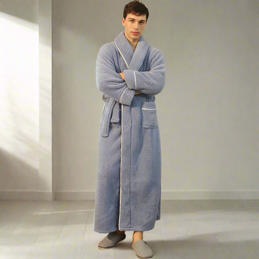 Men's Cyan Fluffy Dressing Gown