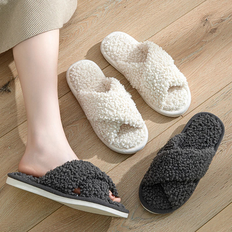 Cosy Women's Cross Strap Fuzzy Slippers