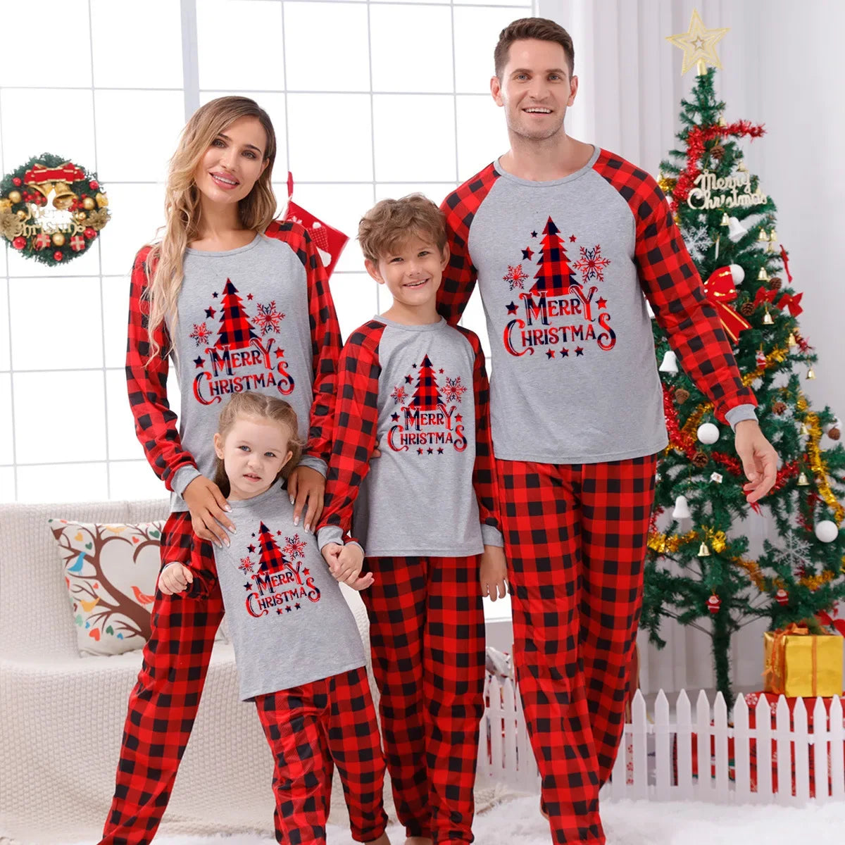 Matching Family Xmas Tree Print Pyjama Set
