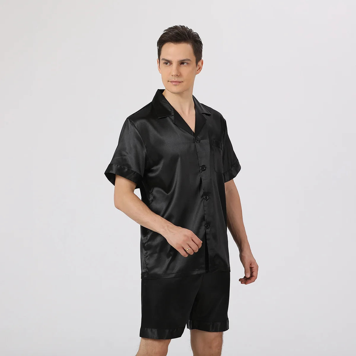 Men's Black Satin Short Pyjama Set