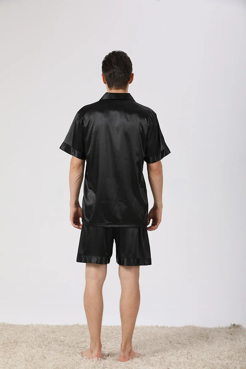 Men's Black Satin Short Pyjama Set