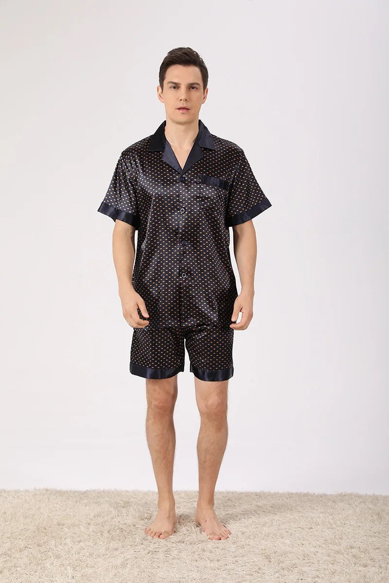 Men's Black Patterned Shorts Pyjama Set