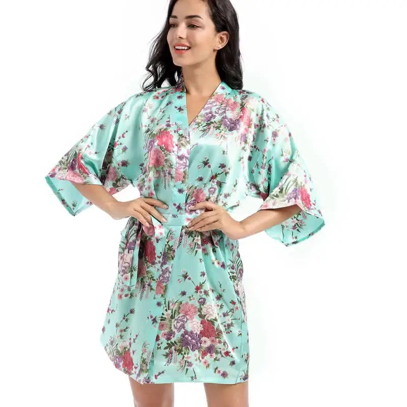 Women's Satin Floral Short Robe